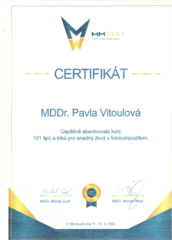 MDDr. Pavla Vitoulová certifikát 2