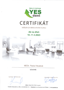 MDDr. Pavla Vitoulová certifikát 3